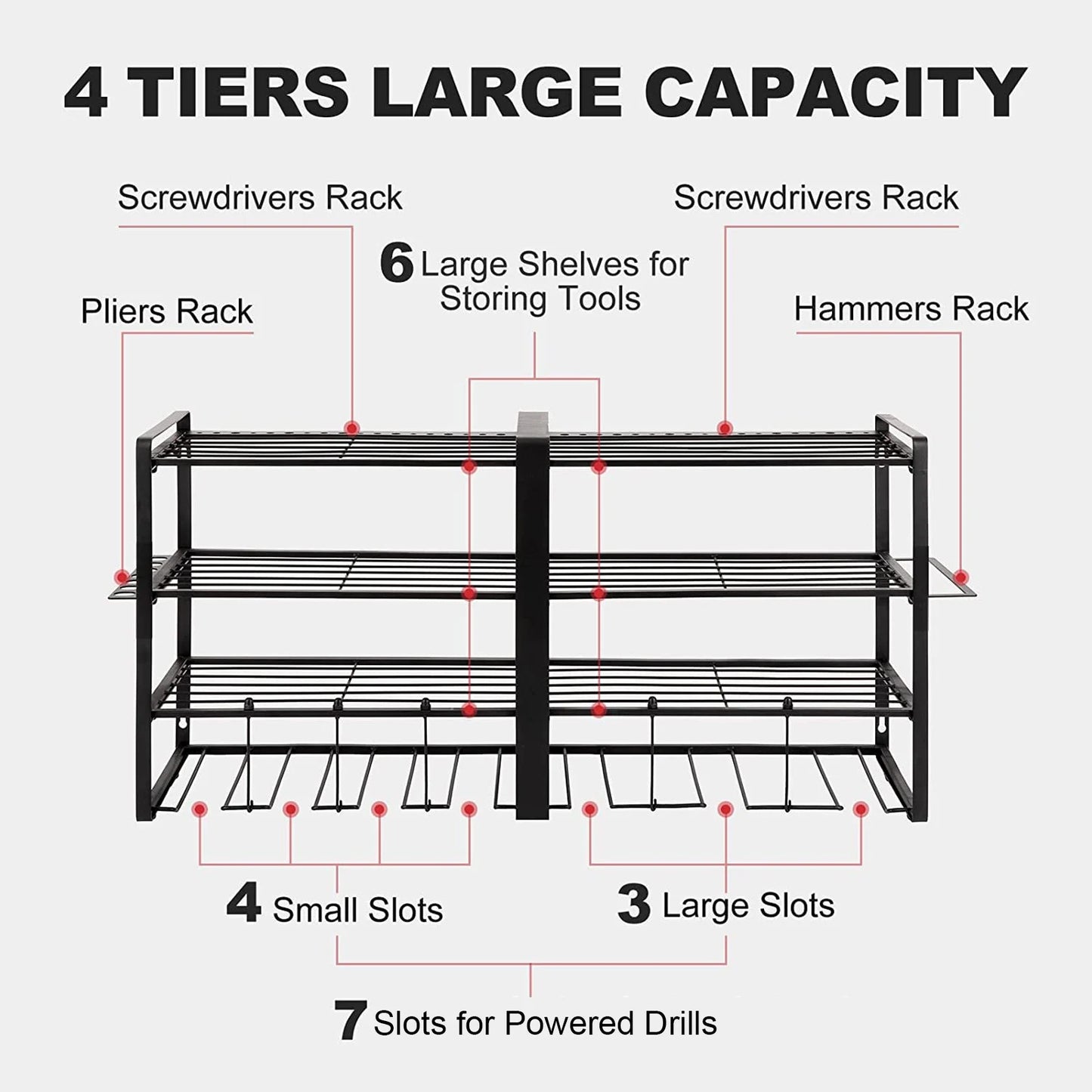 4-TIER - WALL MOUNTED POWER TOOL STORAGE ORGANIZER