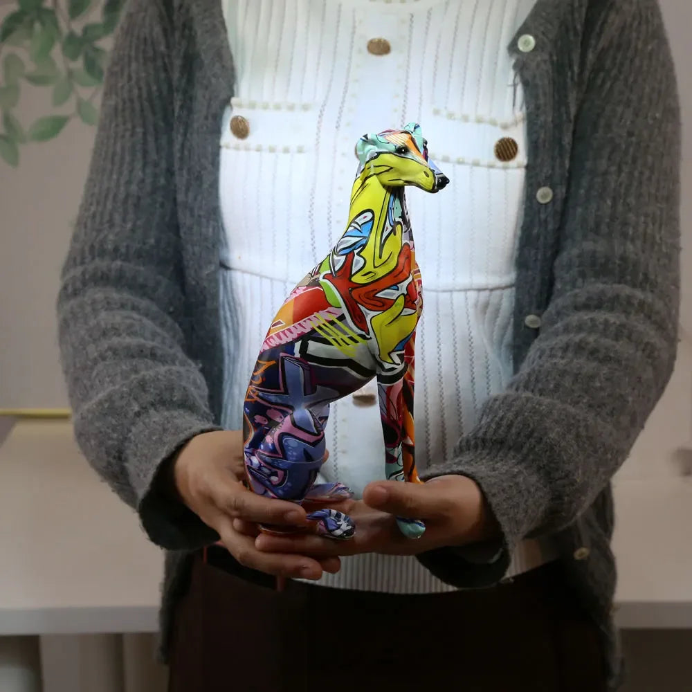 COLORFUL ABSTRACT PAINTED GREYHOUND DOBERMAN DESKTOP DECORATION
