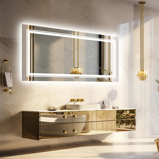 LARGE DOUBLE SINK ILLUMINATED MIRROR, FULL LENGTH