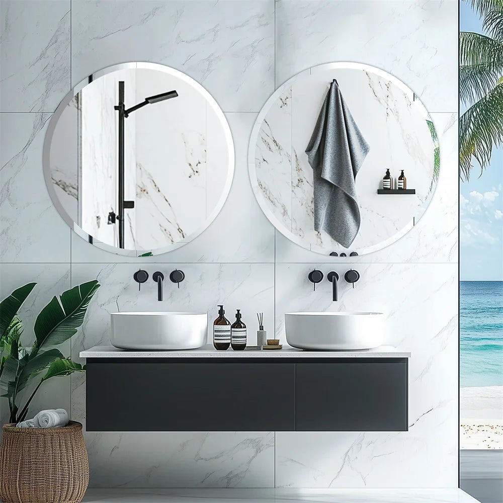 80cm - LARGE FRAMELESS ROUND VANITY MIRROR W/BEVELED EDGE