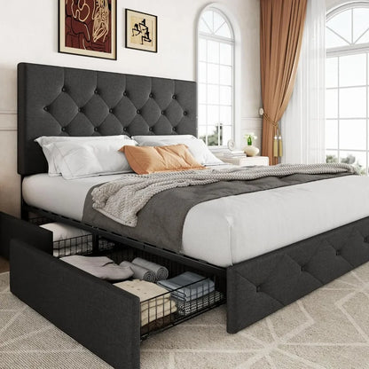 Queen Size Upholstered Headboard Platform Bed Frame