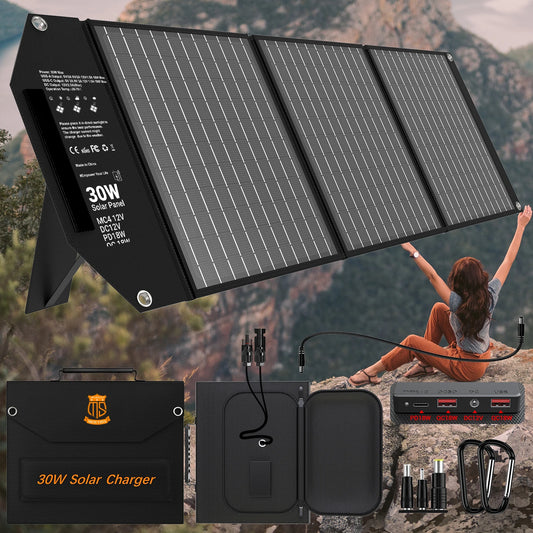 30W - TRAVEL-READY PORTABLE SOLAR CHARGER W/DUAL USB PORTS