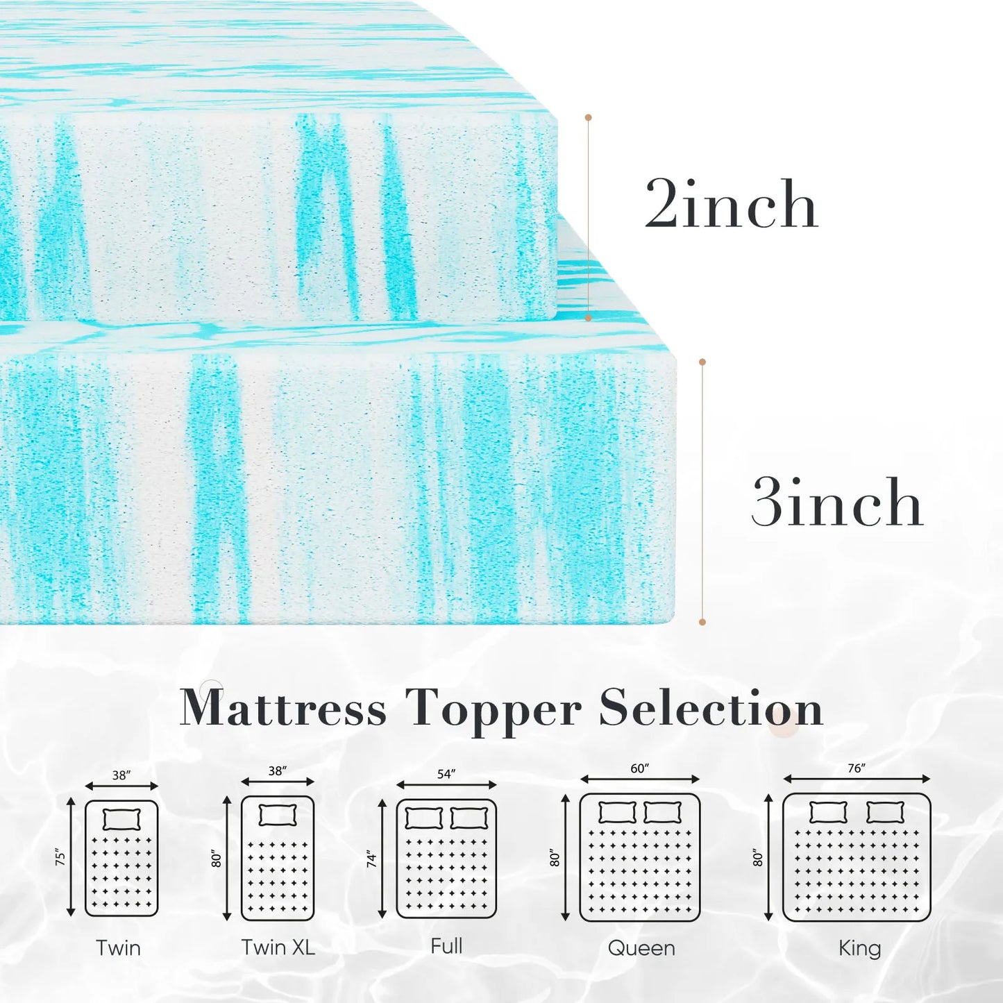 2-3in - SOFT COOLING GEL MEMORY FOAM FULL SIZE MATTRESS TOPPER