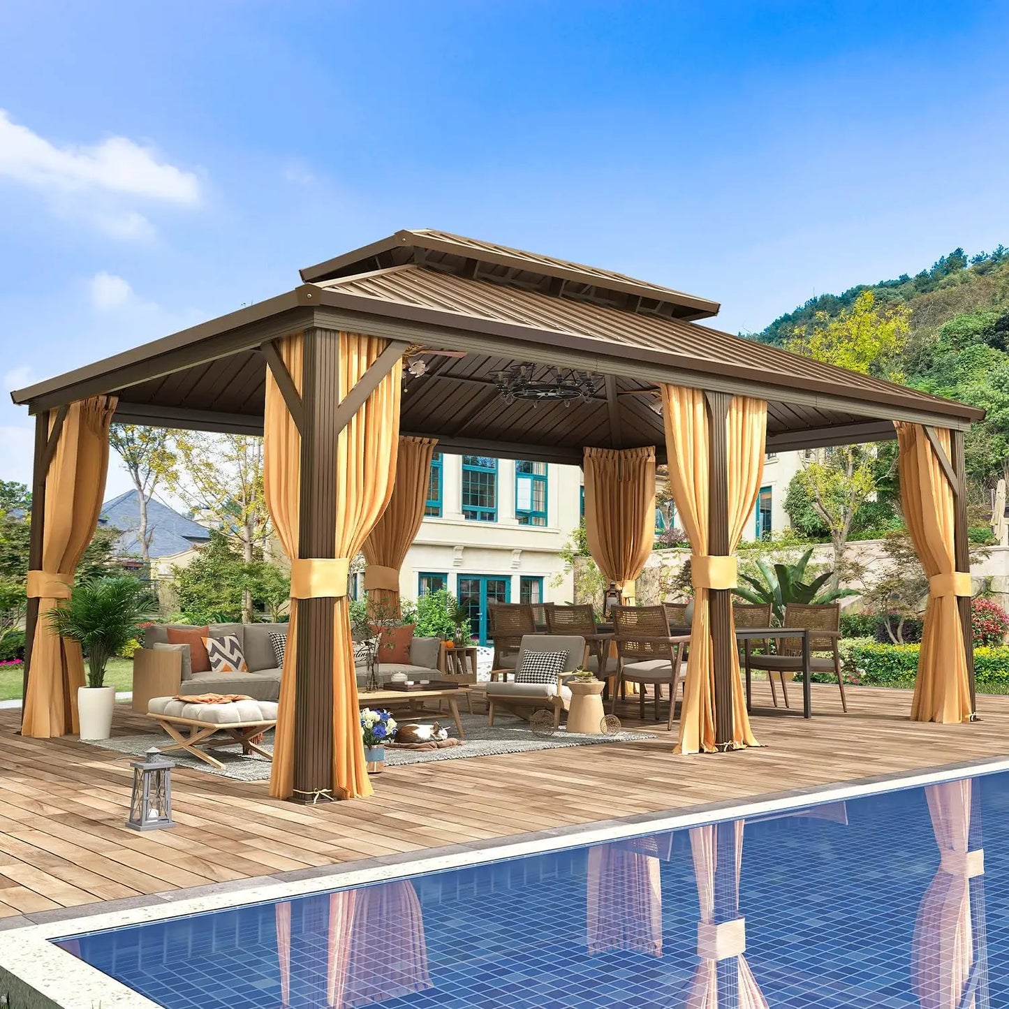 12-Ft x 18-Ft - Permanent  Gazebo w/Aluminum Frame & Galvanized Steel Double Roof