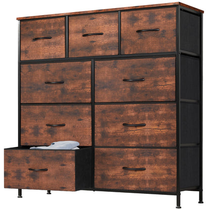 TALL CHEST DRESSER W/9 FABRIC STORAGE DRAWER, WARDROBE