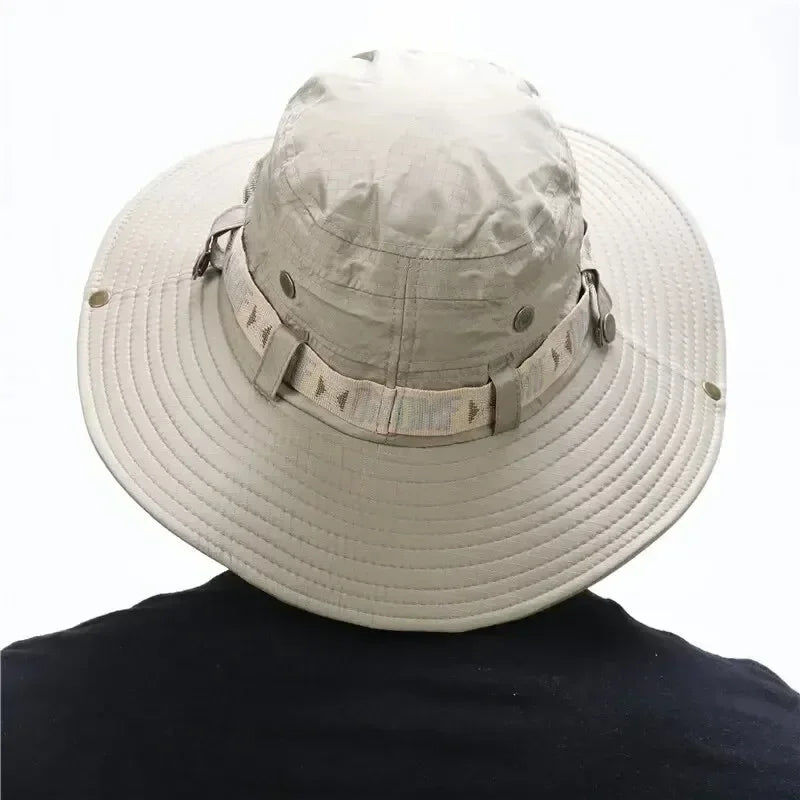 Summer Men Bucket Hat Outdoor UV Protection Wide Brim Panama Safari Hunting Hiking Hat Mesh Fisherman Hat Beach Cap 2035