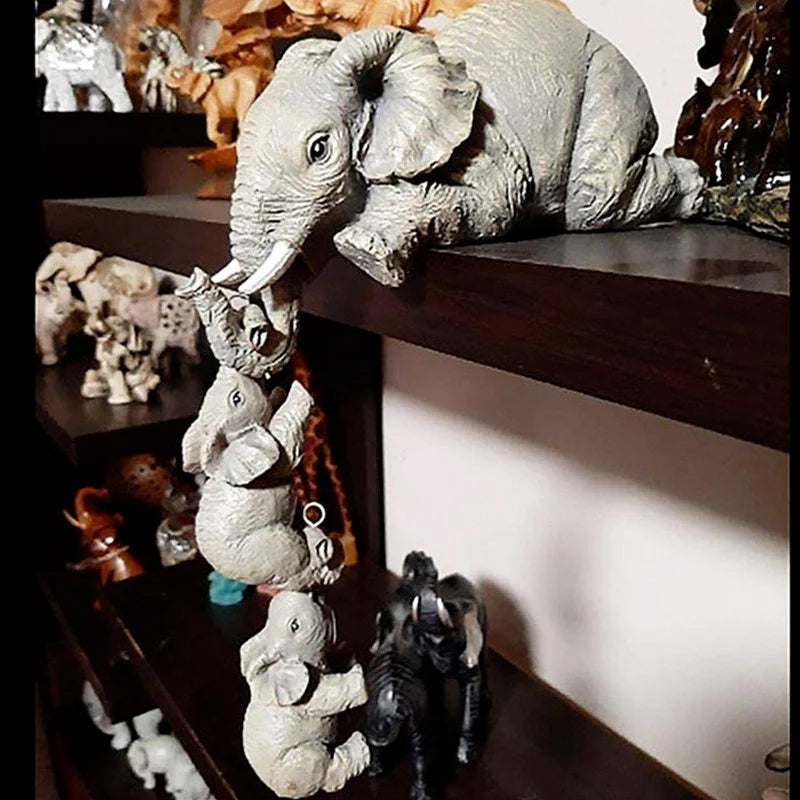 3pcs/Set - CUTE ELEPHANT HOLDING BABIES RESIN CRAFT FIGURINES