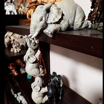 3pcs/Set - CUTE ELEPHANT HOLDING BABIES RESIN CRAFT FIGURINES