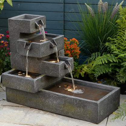 32.5in x 16.5in x 26.4in - 5-TIER INDOOR/OUTDOOR CASCADING WATERFALL/FOUNTAIN W/LED LIGHTS