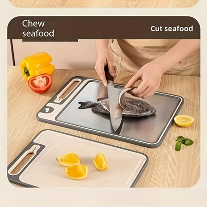 2-SIDED STAINLESS STEEL CUTTING BOARD W/DUAL SHARPENING STONE