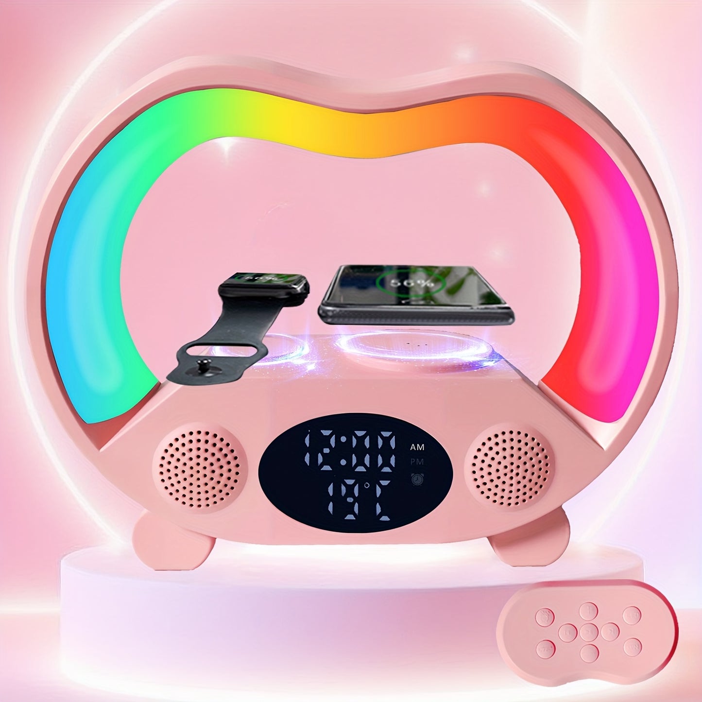 6-in-1 - NIGHT LIGHT, WIRELESS CHARGER/SPEAKER/ALARM CLOCK