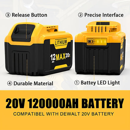 2-Pack  20V, 12.0Ahm REPLACEMENT LITHIUM-ION MAX BATTERIES DEWALT COMPATIBLE