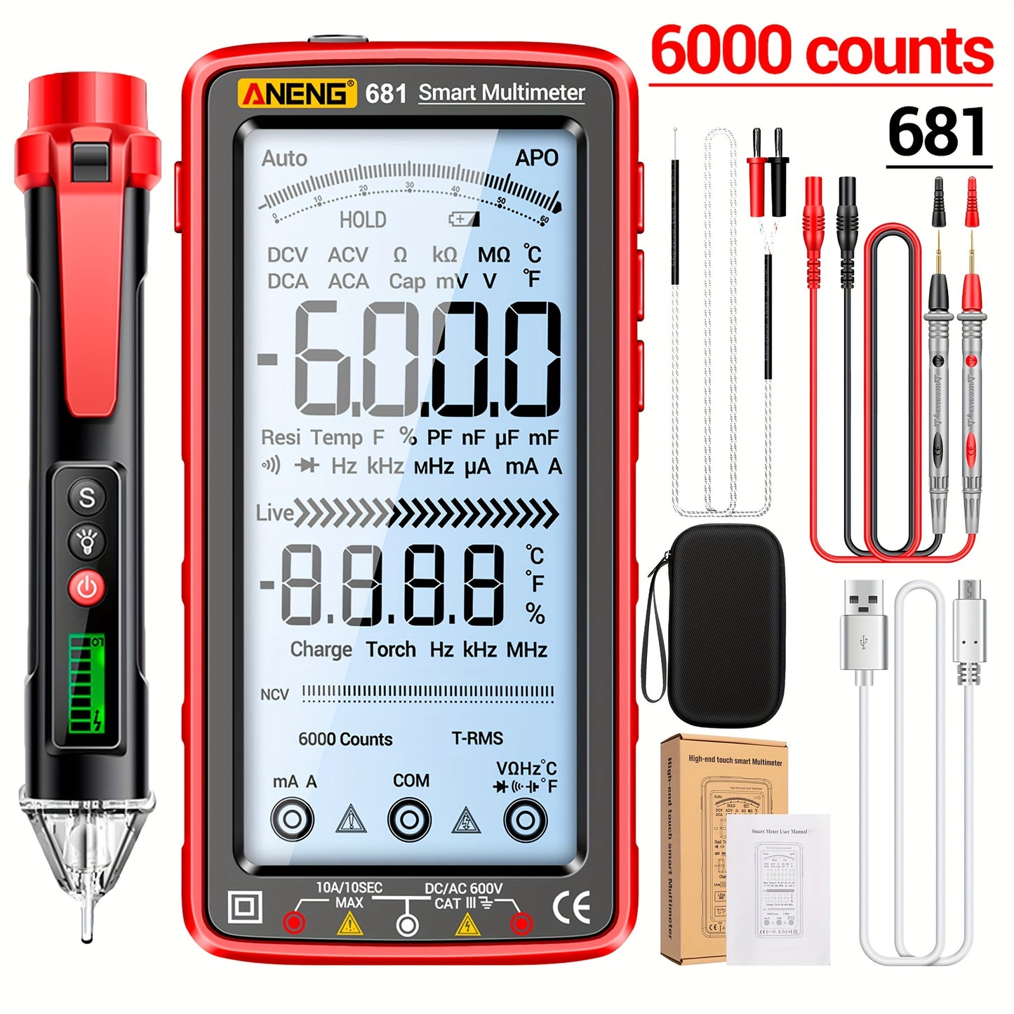 PROFESSIONAL AUTO-RANGING TOUCH SCREEN DIGITAL MULTIMETER TESTER