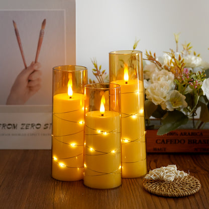 SET OF 7 - FLAMELESS FLICKERING LED CANDLES W/LED LIGHTS