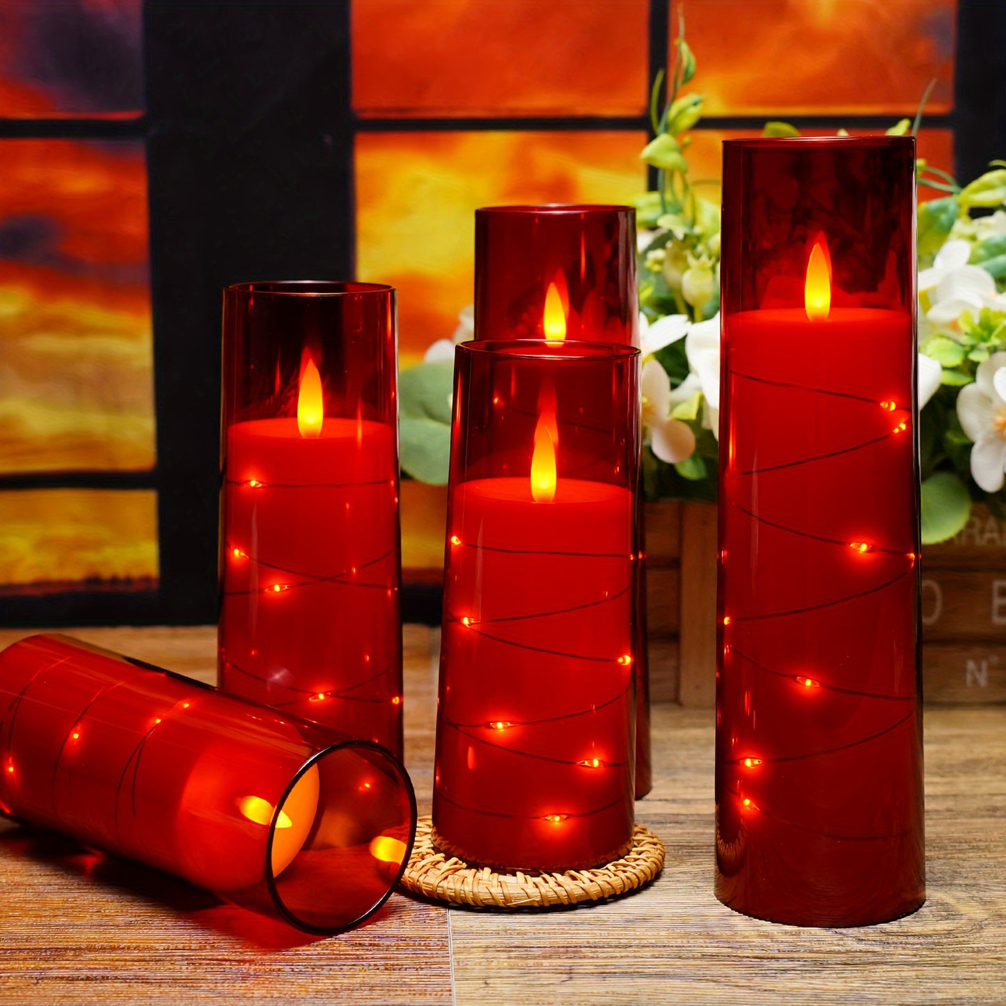 BATTERY OPERATED LED FLAMELESS CANDLE, EMBEDDED STAR STRING