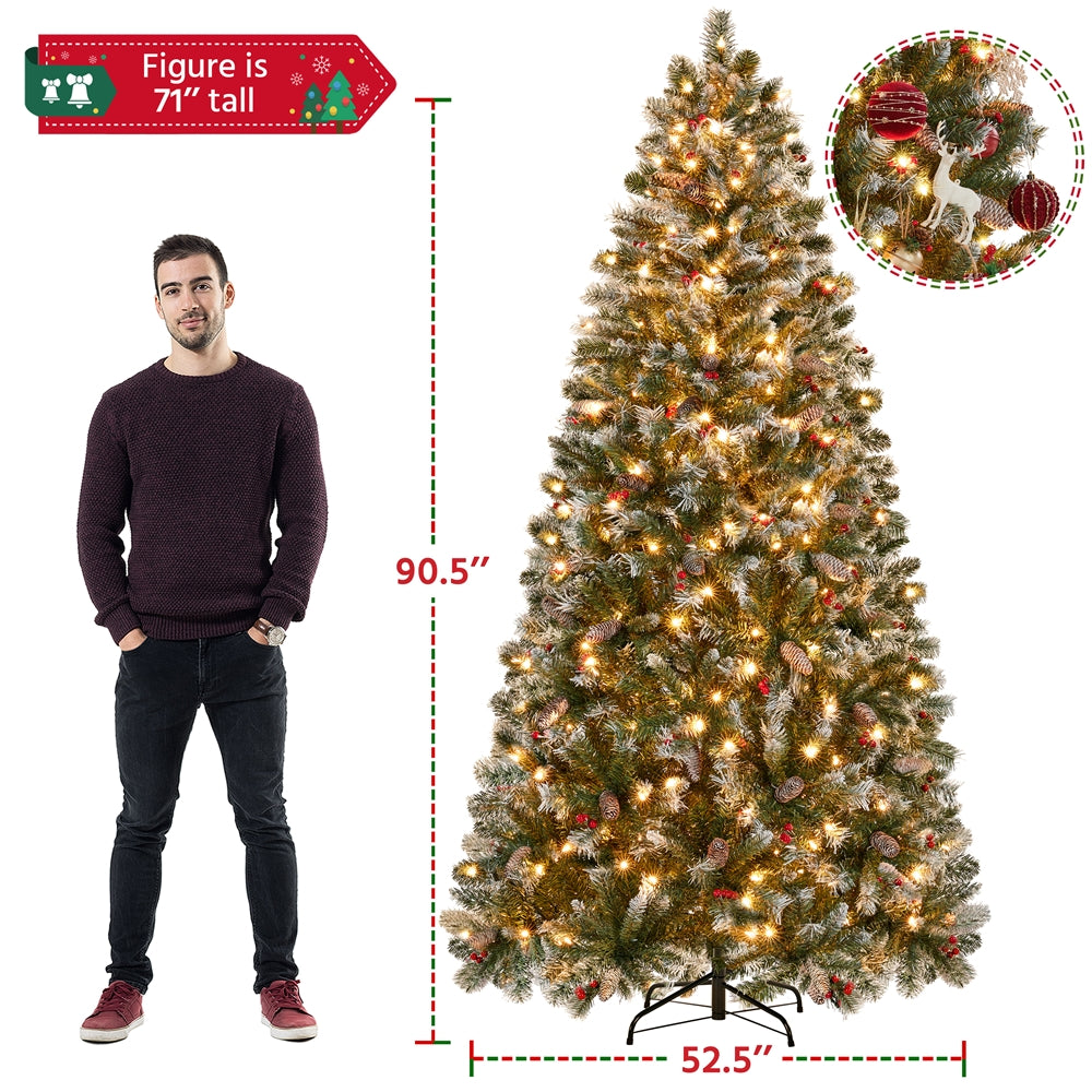 6ft/7.5ft - PRE-LIT FROSTED CHRISTMAS TREE W/FOLDABLE BASE & PVC TIPS