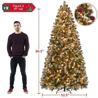 6ft/7.5ft - PRE-LIT FROSTED CHRISTMAS TREE W/FOLDABLE BASE & PVC TIPS