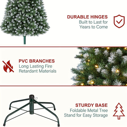 6ft/7ft/8ft - PRE-LIT DECORATIVE ARTIFICIAL CHRISTMAS TREE W/WHITE TIPS