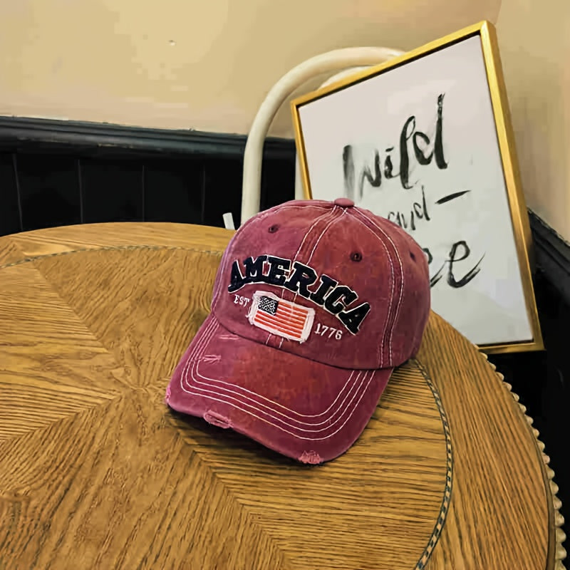 VINTAGE WASHED AMERICAN FLAG SOFT TOP BASEBALL CAP