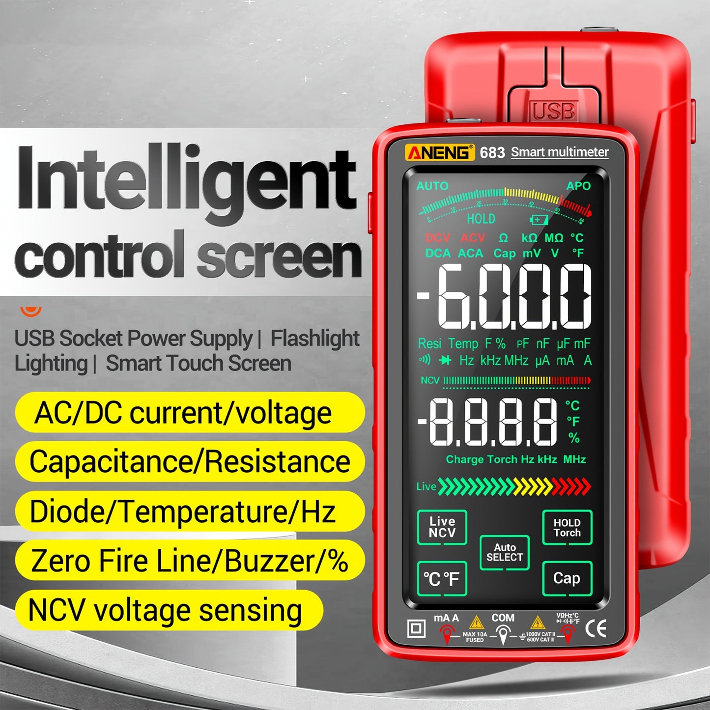 PROFESSIONAL AUTO-RANGING TOUCH SCREEN DIGITAL MULTIMETER TESTER