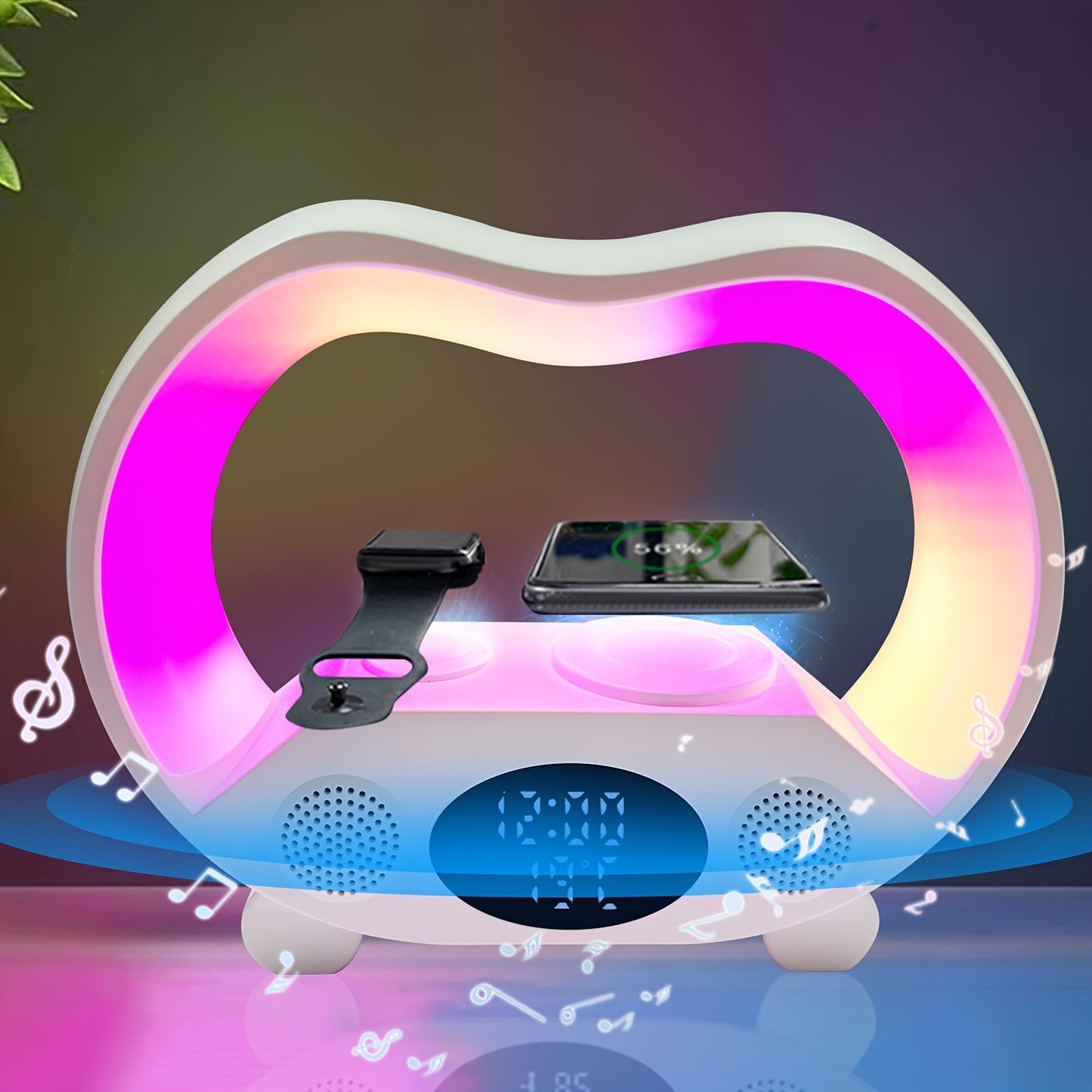 6-in-1 - NIGHT LIGHT, WIRELESS CHARGER/SPEAKER/ALARM CLOCK