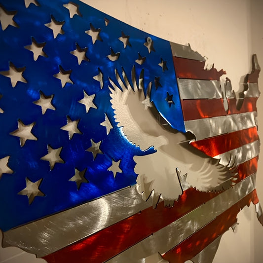 2D FLAT - PATRIOTIC AMERICAN FLAG/EAGLE METAL WALL ART