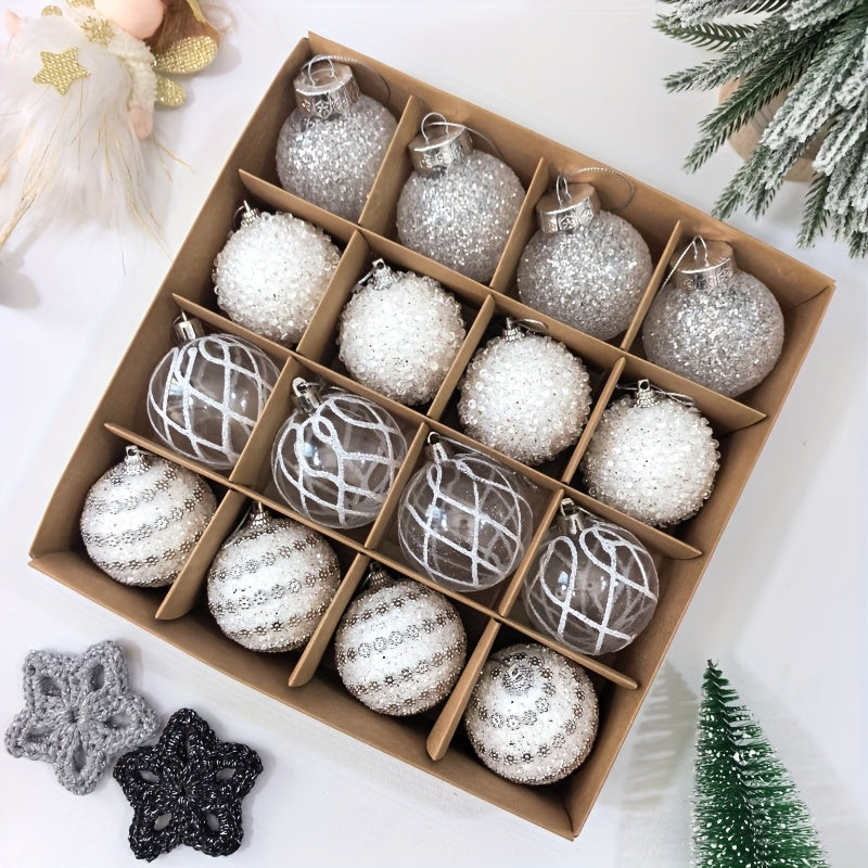 16pcs, 2.36in - CHAMPAGNE PLASTIC CHRISTMAS ORNAMENT DECORATIONS