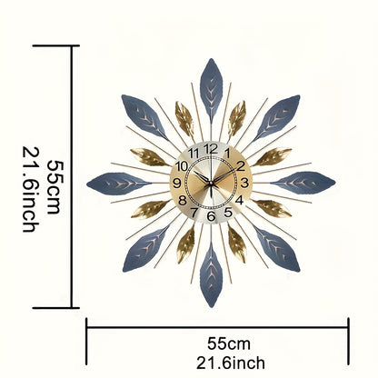 21.6 in - GOLDEN BLUE METAL LEAF DESIGN WALL CLOCK