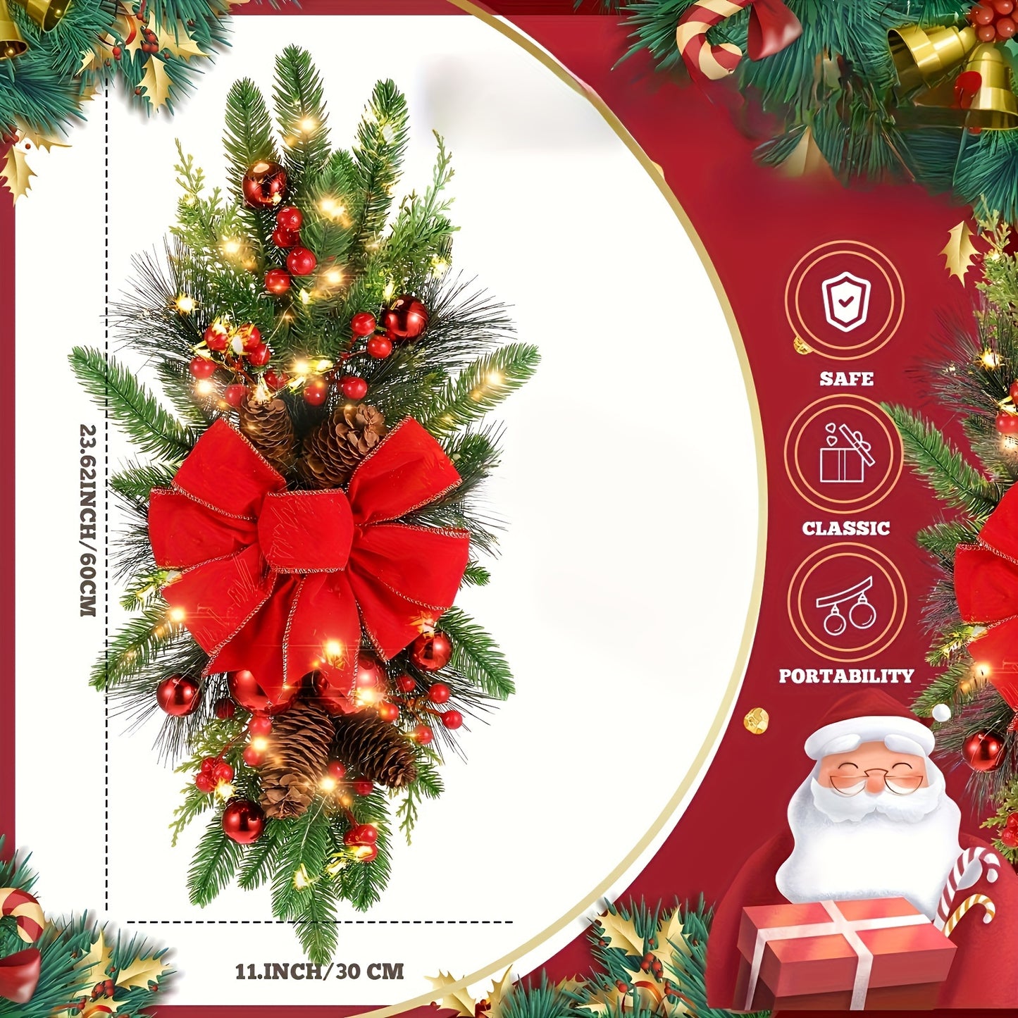 2pcs/3pcs/4pcs/5pcs, 23.62in -  CHRISTMAS STAIR FRONT DOOR WREATHS DECORATIONS