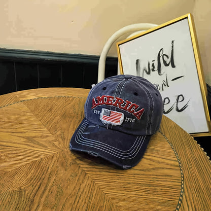 VINTAGE WASHED AMERICAN FLAG SOFT TOP BASEBALL CAP
