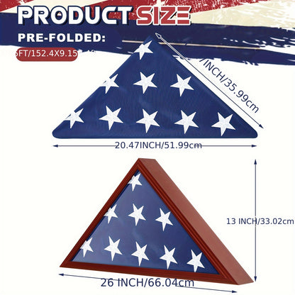 5ft x 9.5ft - FOLDED AMERICAN BURIAL FLAG W/DISPLAY CASE