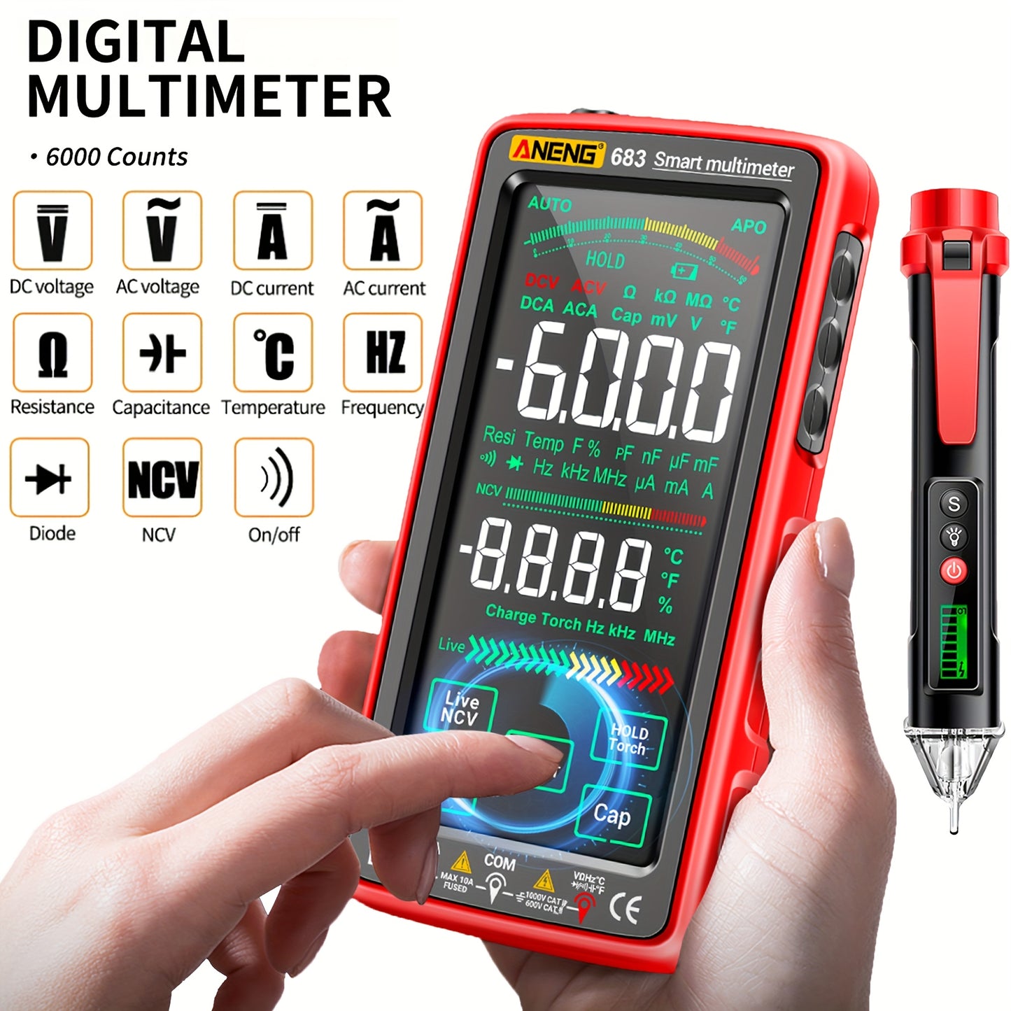 PROFESSIONAL AUTO-RANGING TOUCH SCREEN DIGITAL MULTIMETER TESTER