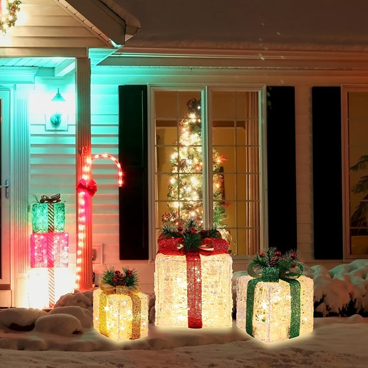 SET OF 3 - DECORATIVE CLEAR ACRYLIC CHRISTMAS GIFT BOX SET