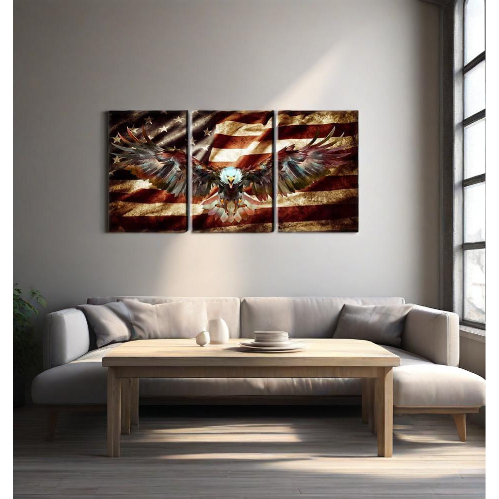 3pcs - AMERICAN FLAG WOOD FRAMED CANVAS WRAPPED PAINTINGS