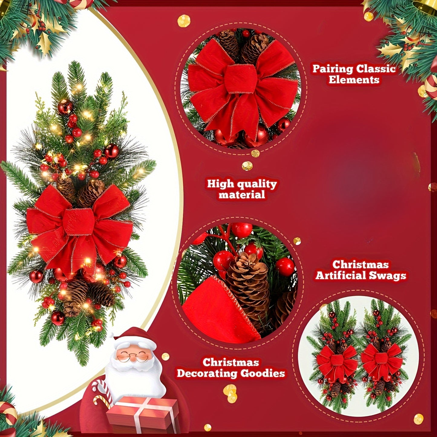 2pcs/3pcs/4pcs/5pcs, 23.62in -  CHRISTMAS STAIR FRONT DOOR WREATHS DECORATIONS