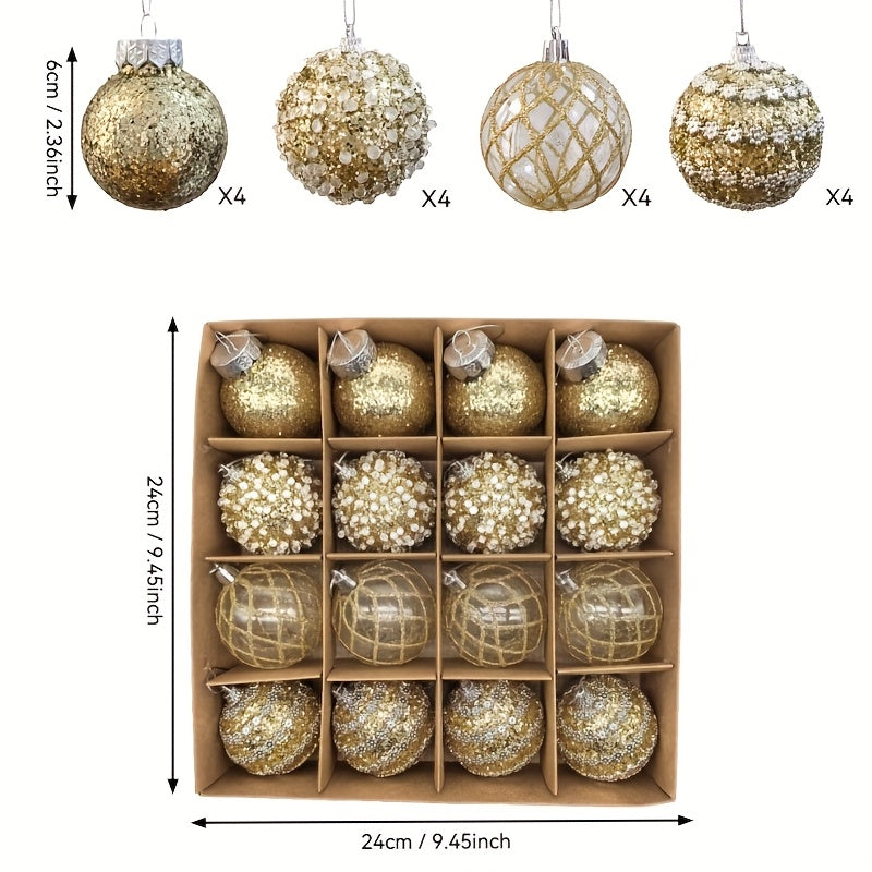 16pcs, 2.36in - CHAMPAGNE PLASTIC CHRISTMAS ORNAMENT DECORATIONS