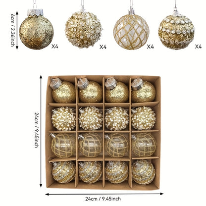 16pcs, 2.36in - CHAMPAGNE PLASTIC CHRISTMAS ORNAMENT DECORATIONS