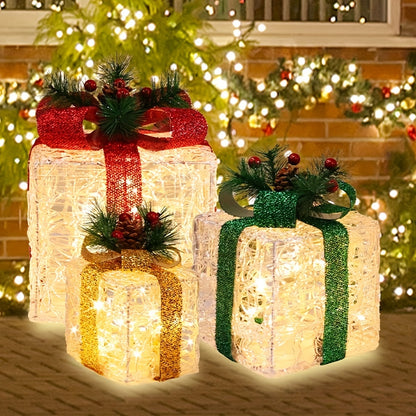 SET OF 3 - DECORATIVE CLEAR ACRYLIC CHRISTMAS GIFT BOX SET