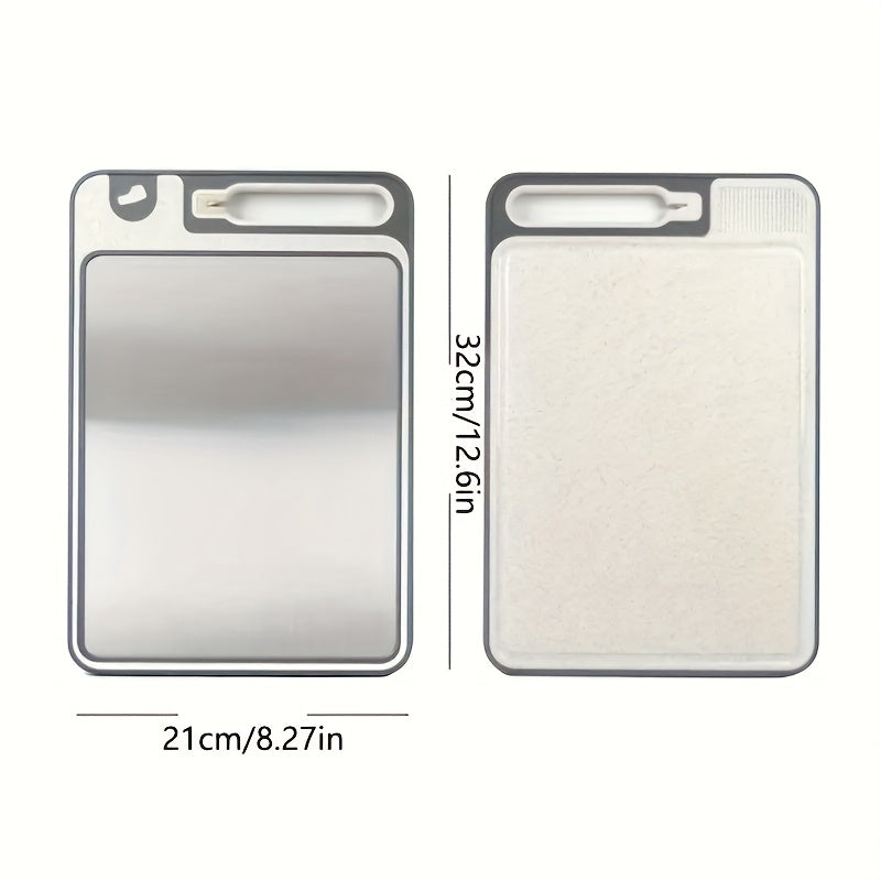 2-SIDED STAINLESS STEEL CUTTING BOARD W/DUAL SHARPENING STONE