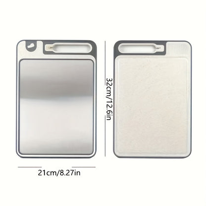 2-SIDED STAINLESS STEEL CUTTING BOARD W/DUAL SHARPENING STONE