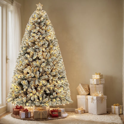 6FT - SNOW FLOCKED CHRISTMAS TREE W/250 WARM LIGHTS