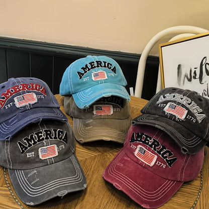 VINTAGE WASHED AMERICAN FLAG SOFT TOP BASEBALL CAP