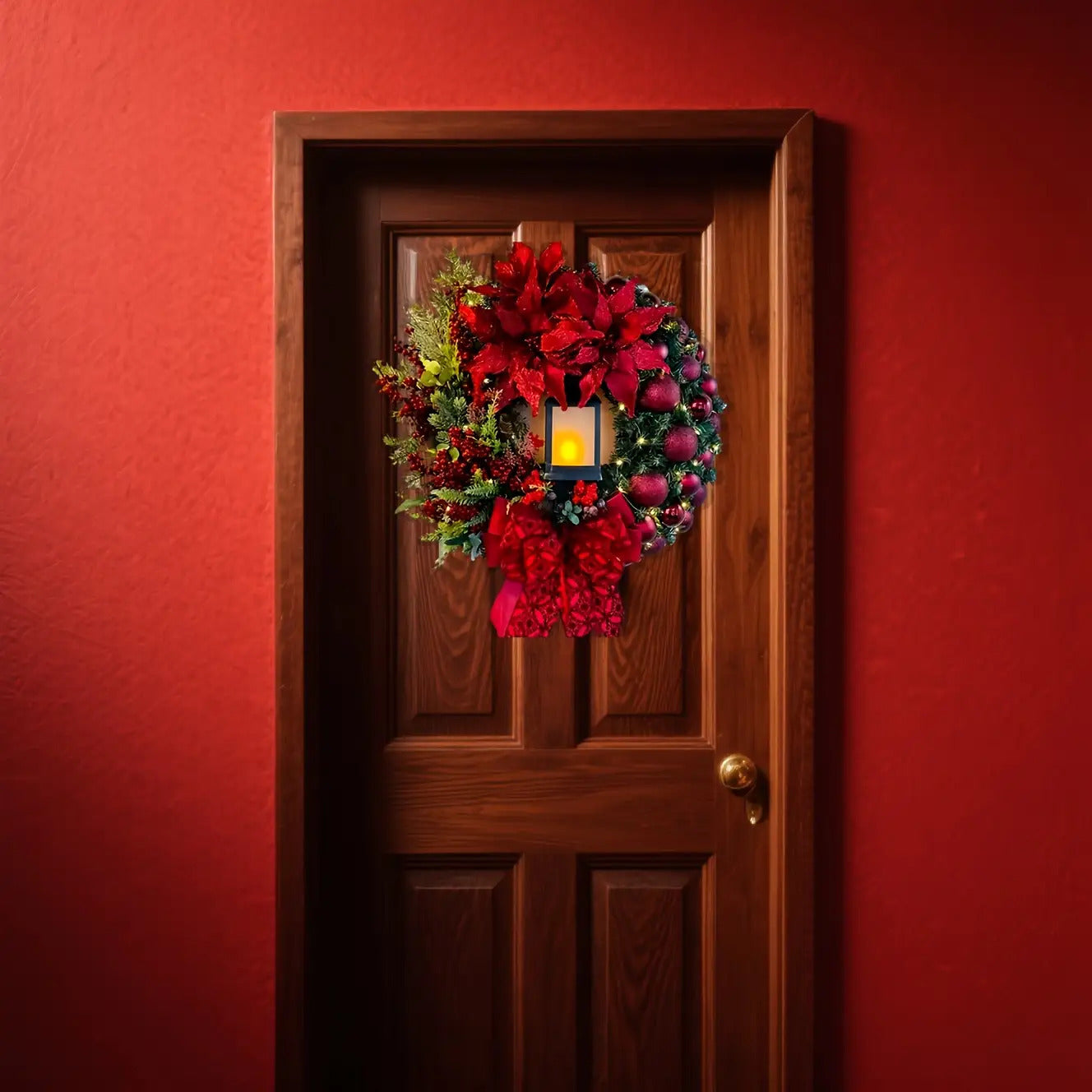 LARGE ARTIFICIAL GLOWING CHRISTMAS FRONT DOOR WREATH