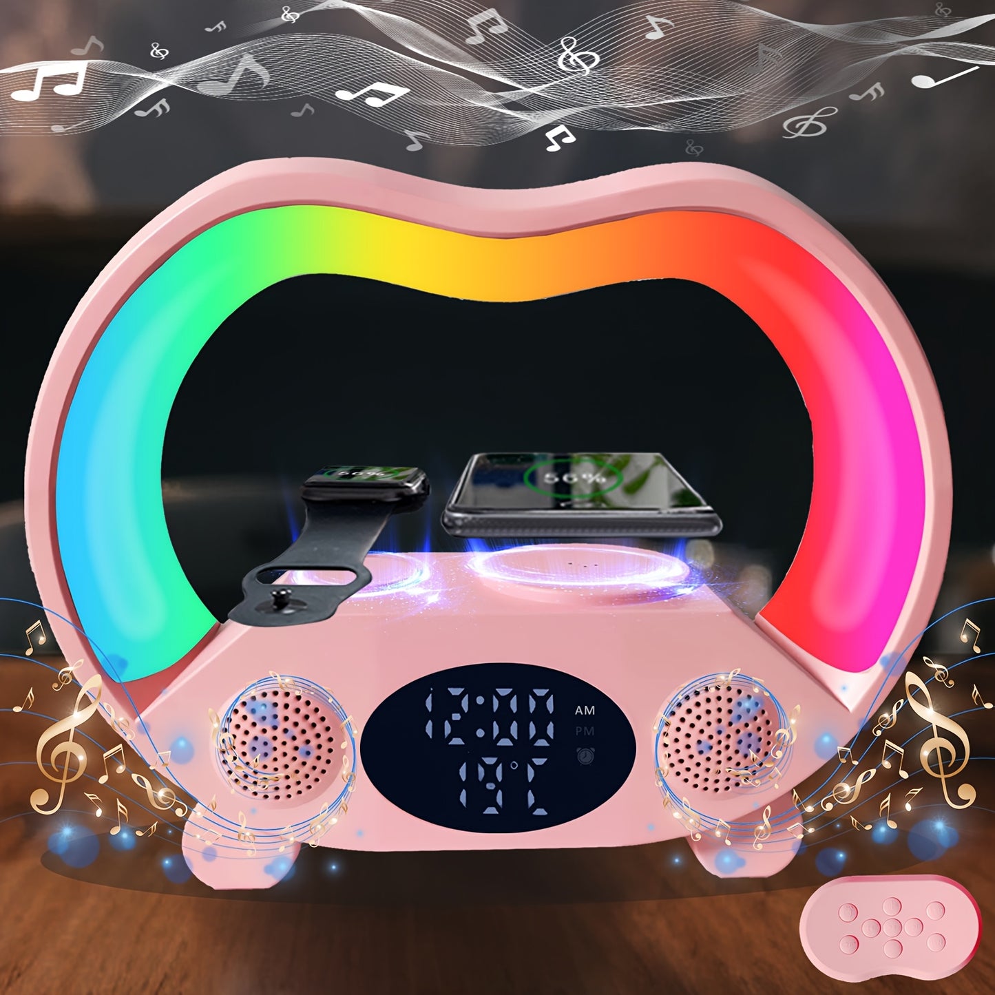 6-in-1 - NIGHT LIGHT, WIRELESS CHARGER/SPEAKER/ALARM CLOCK