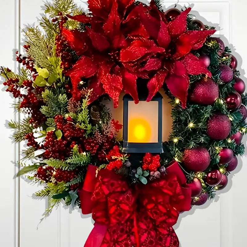 LARGE ARTIFICIAL GLOWING CHRISTMAS FRONT DOOR WREATH
