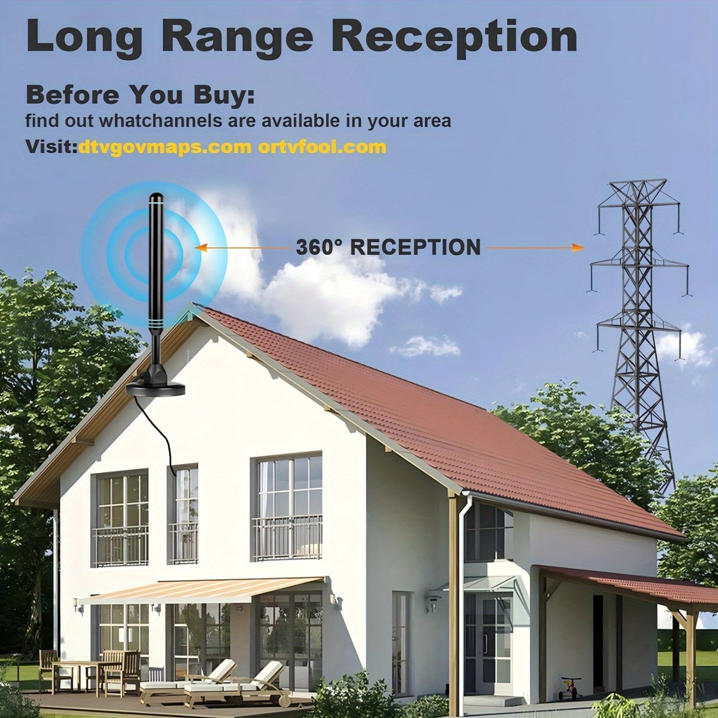 1000-MILE ACCEPTANCE RANGE DIGITAL TV ANTENNA, EASY INSTALL