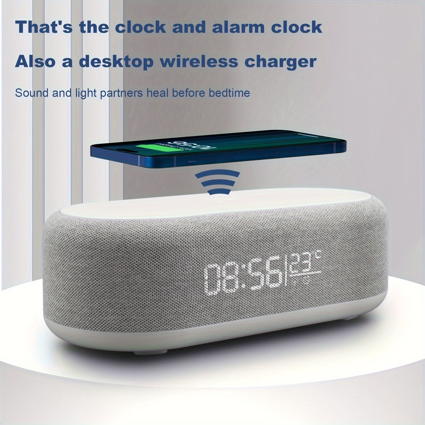 WIRELESS FAST CHARGING STATION, W/ALARM CLOCK & TEMPERATURE DISPLAY