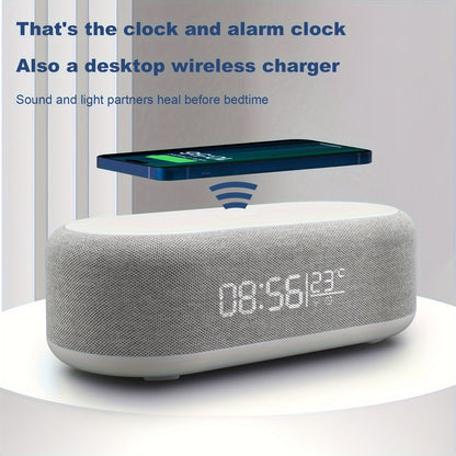 WIRELESS FAST CHARGING STATION, W/ALARM CLOCK & TEMPERATURE DISPLAY