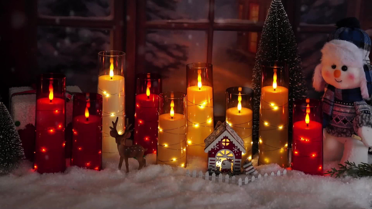 SET OF 7 - FLAMELESS FLICKERING LED CANDLES W/LED LIGHTS