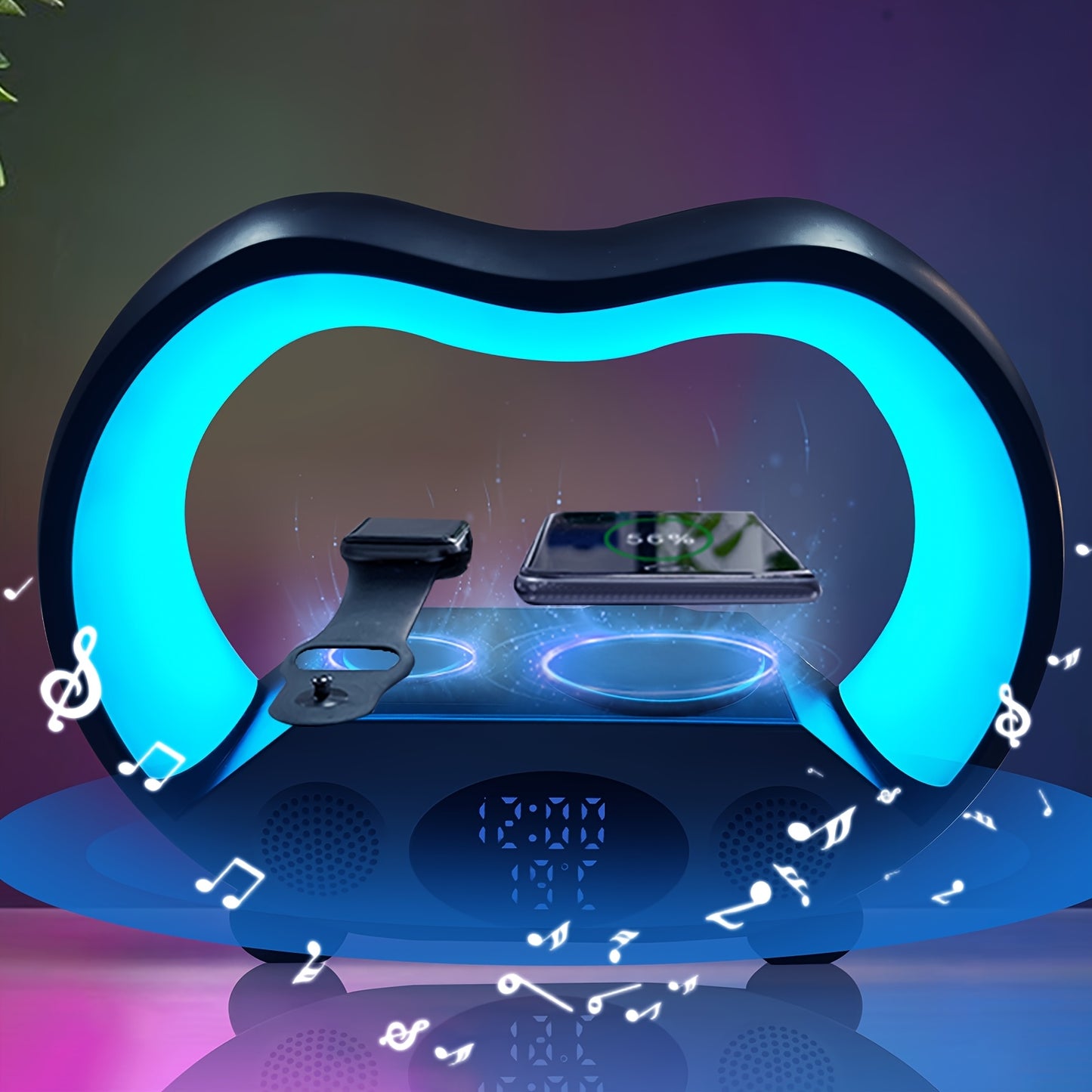 6-in-1 - NIGHT LIGHT, WIRELESS CHARGER/SPEAKER/ALARM CLOCK